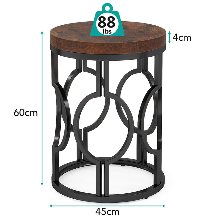 Round End Table Nightstand For Living - Brown / Black