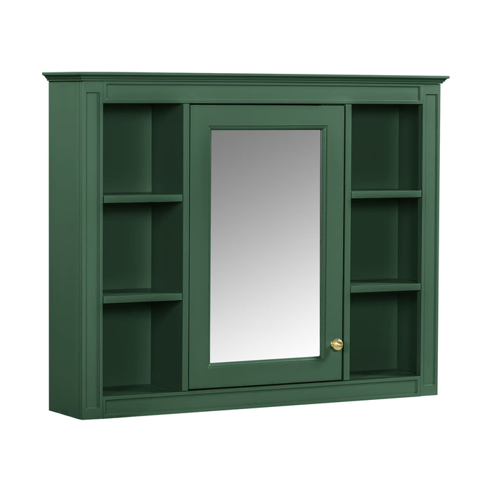 Wall Mounted Medicine Cabinet With Mirror, Storage Cabinet Featuring 6 Open Shelves And Adjustable Interior