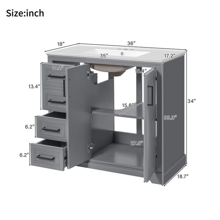 Bathroom Vanity With Sink, Soft Close Doors, Adjustable Shelf & 3 Drawers