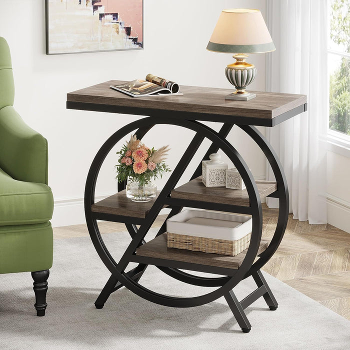 Modern Narrow End Table With 3 Tier Shelves