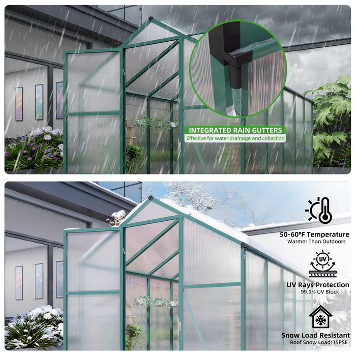 Polycarbonate Walk-In Greenhouse, Raised Base For Outdoor In All Season