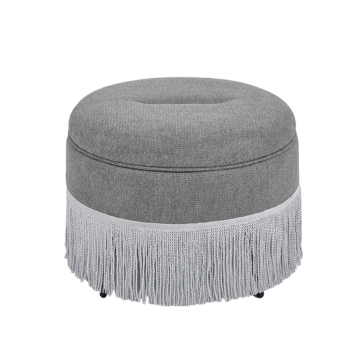 Round Storage Ottoman With Tassel, Decorative Accent Pouf For Living Room