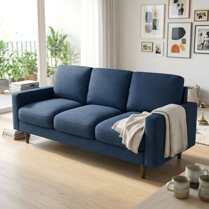 3 Seater Sofa With Loose Back Cushions And Accent Pillows For Living Room - Dark Blue