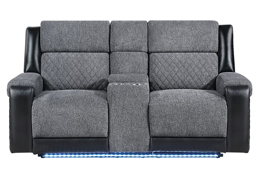 U5914 - 3 Piece Living Room Set (Reclining Sofa / Console Reclining Loveseat / Recliner) - Gray / Black