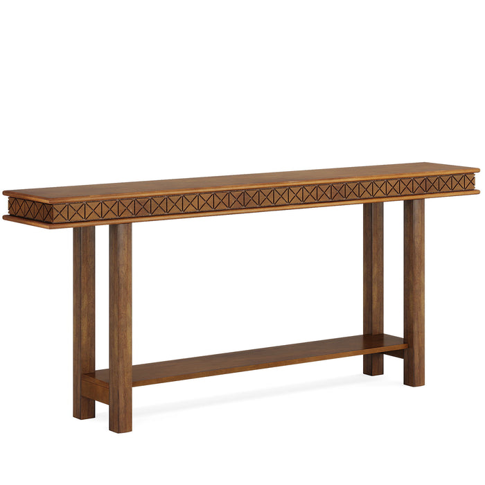Extra Long Console Table, Sofa Table With 2 Tier Storage For Living Hallway - Rustic Brown