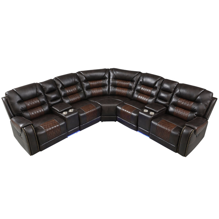 Manual Reclining Sectional Sofa Set, L Shaped Symmetrical Motion Sofa Corner Couch Sets With Storage Boxes, 4 Cup Holders And LED Light Strip For Living Room