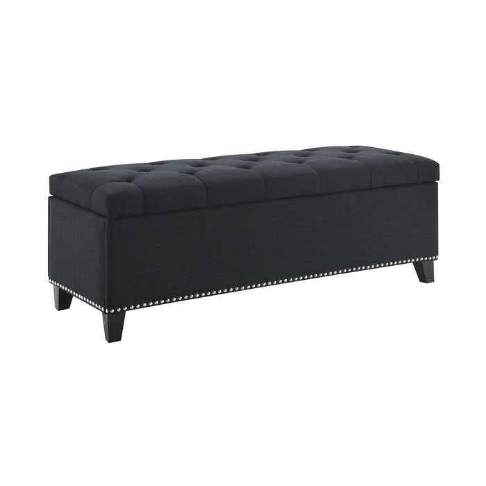 Button Tufted Storage Ottoman, Living Room Bench With Safety Close Hinge - Black