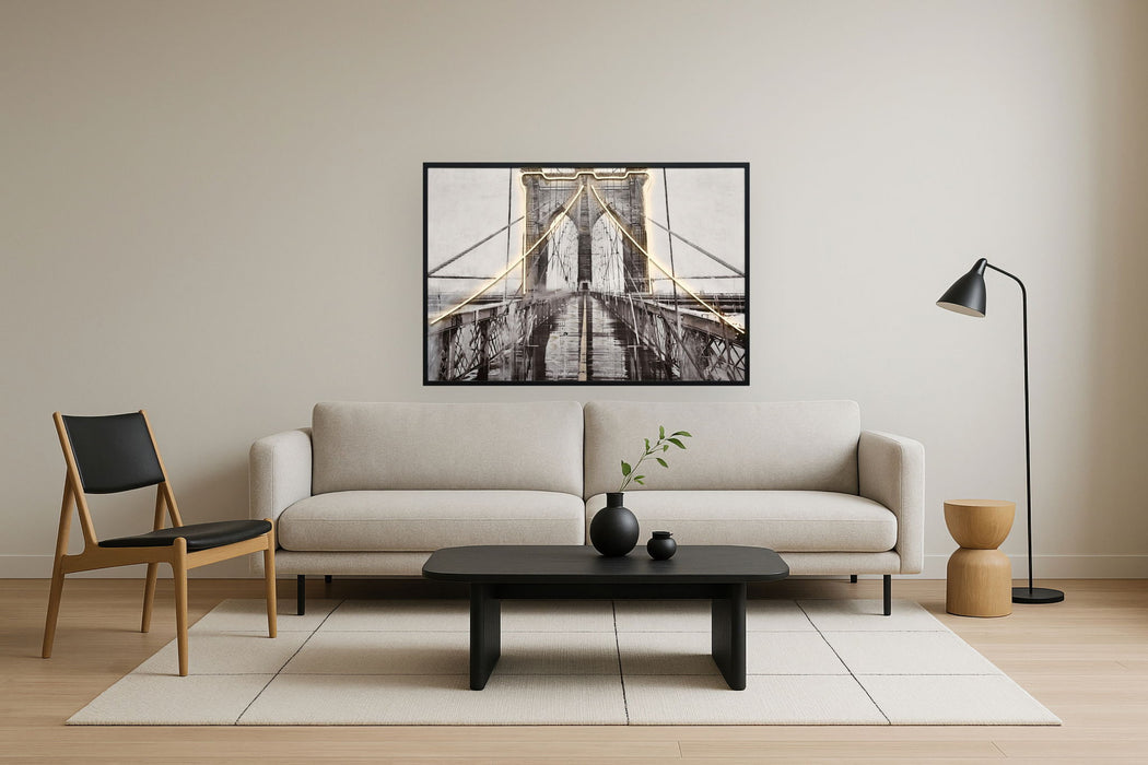 "Luminous Crossing" Hand-Embellished LED In Frame - Black / White