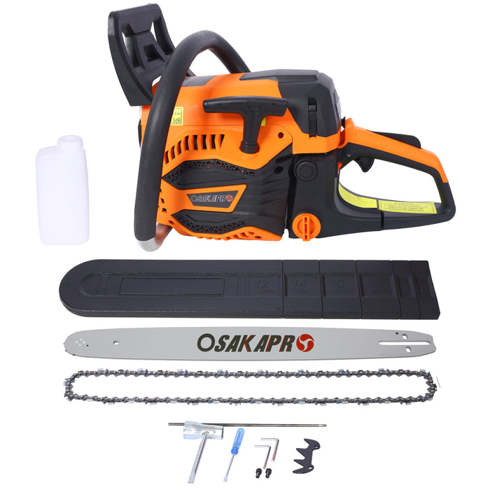 62Cc Gas Powered Chainsaw 20" 2 Cycle Petrol Handheld Chain Saw Epa Compliant Aluminium - Orange