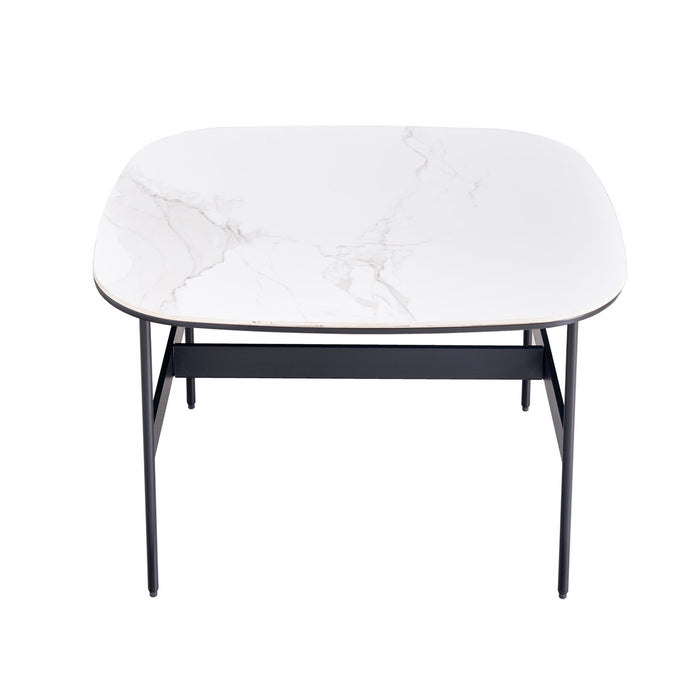 Modern Rectangular Rock Plate Coffee Table Open Space Design Golden Metal Frame Minimalist Living Room Center Table For Lounge Office - Black White