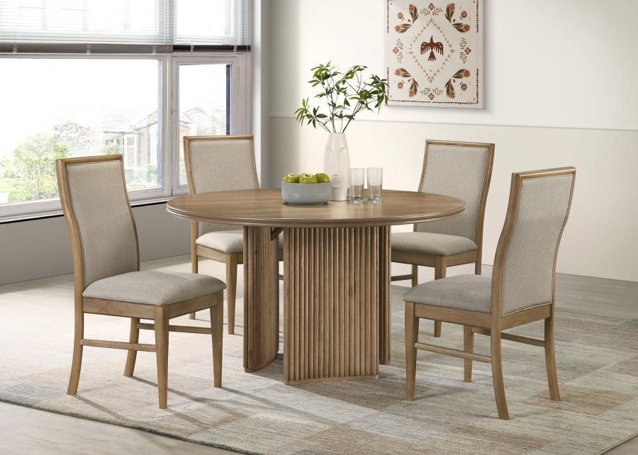 Adina - 5 Piece Round Dining Table Set - Barley / Distressed Light Brown
