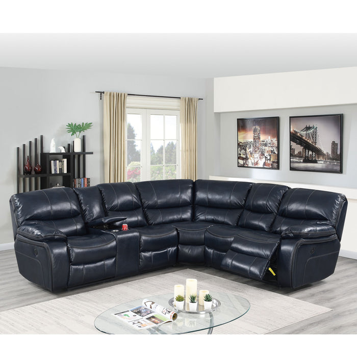 Power Motion Reclining Sectional Sofa With Console Cup Holders And USB Charging Port - Blue