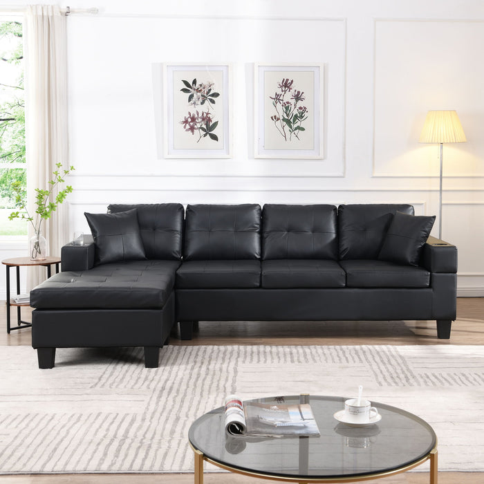 Modern Sectional Sofa Set With Chaise Lounge And Cup Holder