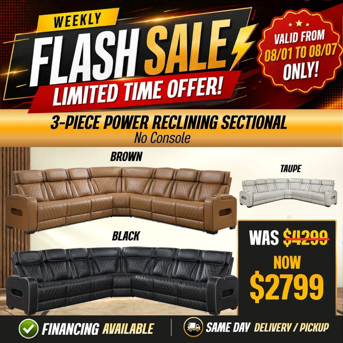 Fairway 3-Piece Power Reclining Sectional - No Side Console