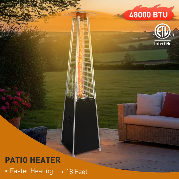 Pyramid 48, 000 Btu Propane Outdoor Heater With Detachable Wheels - Black / Silver
