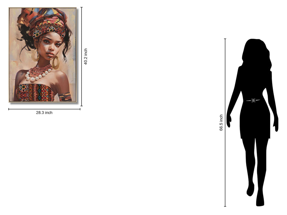 Hand Painted Framed Textured Canvas - Dazzled Woman Ii - Light Brown