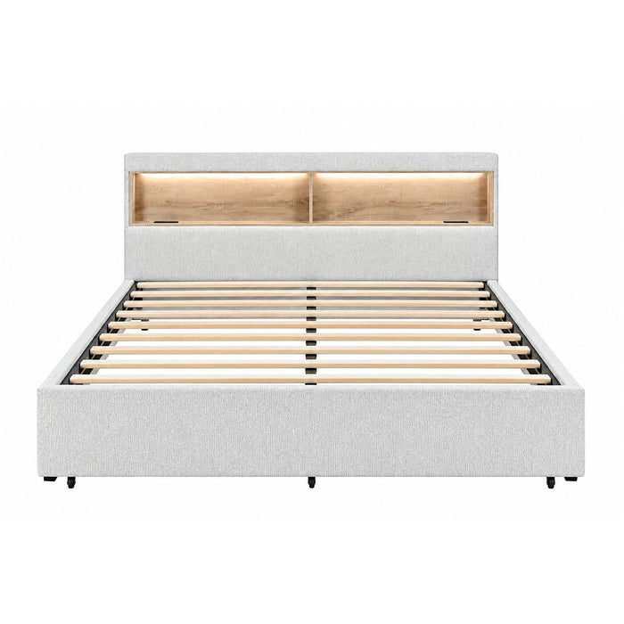 Sacha - Bed With LED And Bookcase Headboard, Built In Siderail Storage