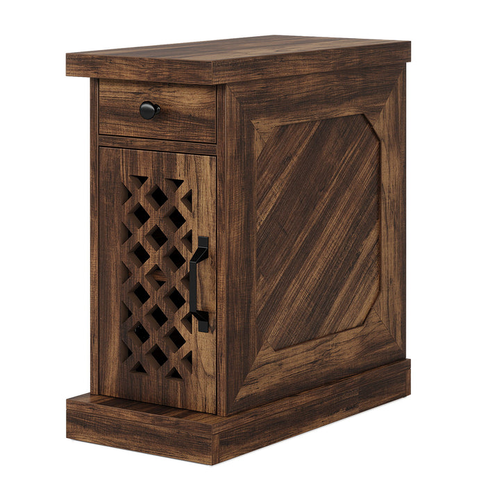 Narrow End Table With Drawer & Cabinet, Nightstand For Small Spaces - Brown