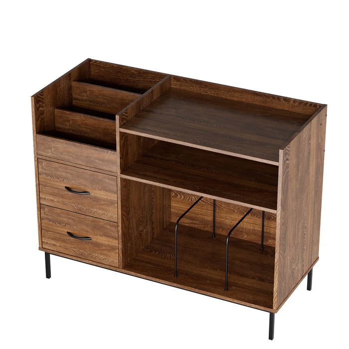 Grain Record Player Stand, Media Console With Speaker Shelf & 2 Drawers