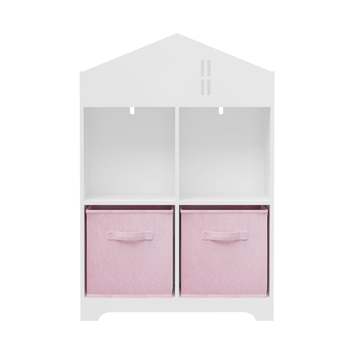 Dollhouse Bookcase With Storage, 2 Tier Display Organizer For Toddlers - White / Pink