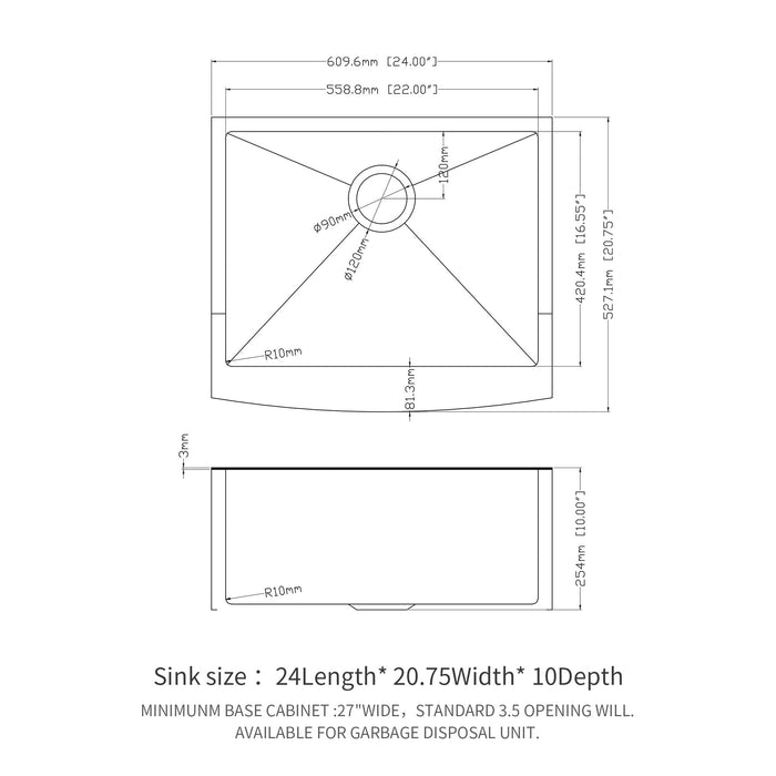Farmhouse Kitchen Sink, Stainless Steel, Apron Front