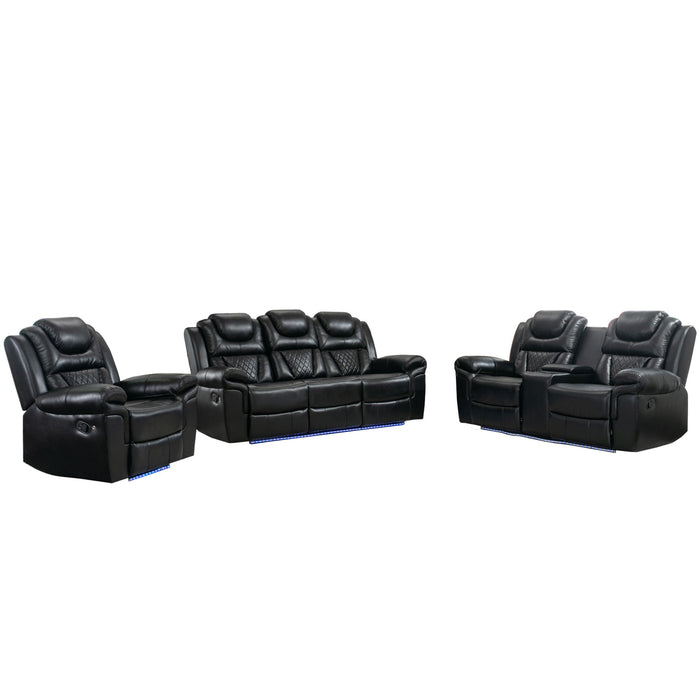 3 Pieces Recliner Sofa Sets Home Theater Seating Manual Recliner Chair With Center Console And LED Light Strip For Living Room