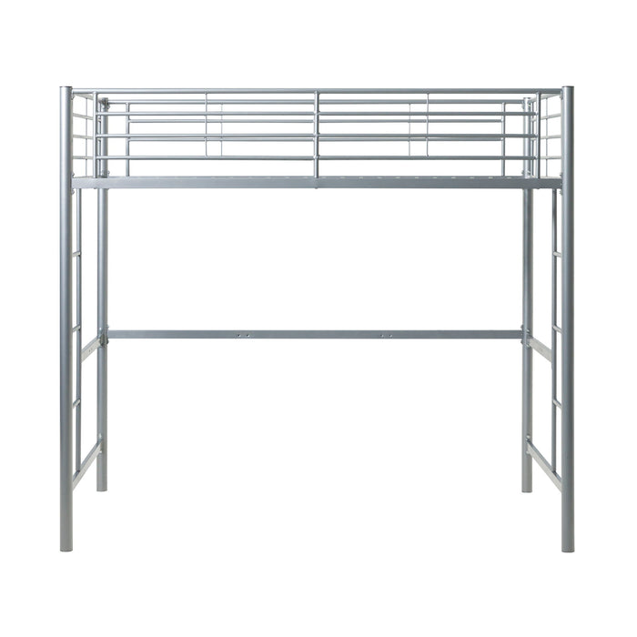 Modern Twin Over Loft Metal Bunk Bed Frame With Integrated Guardrails - Silver
