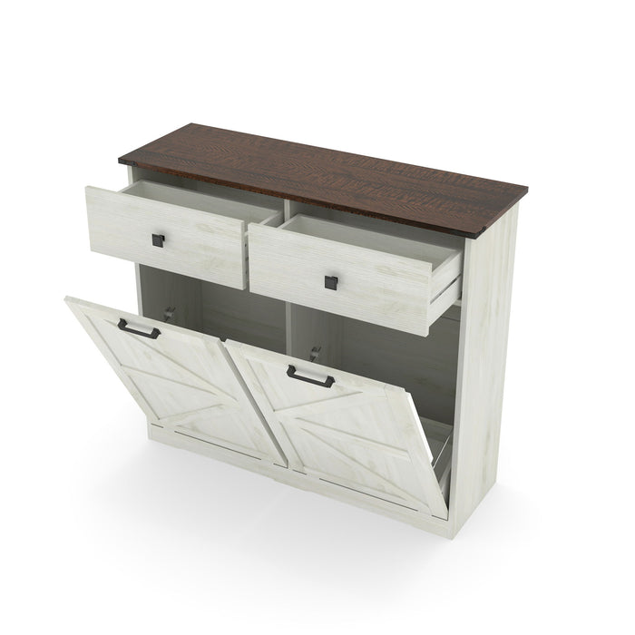 Double Tilt Out Trash Cabinet With Hideaway Drawer And Barn Door Style