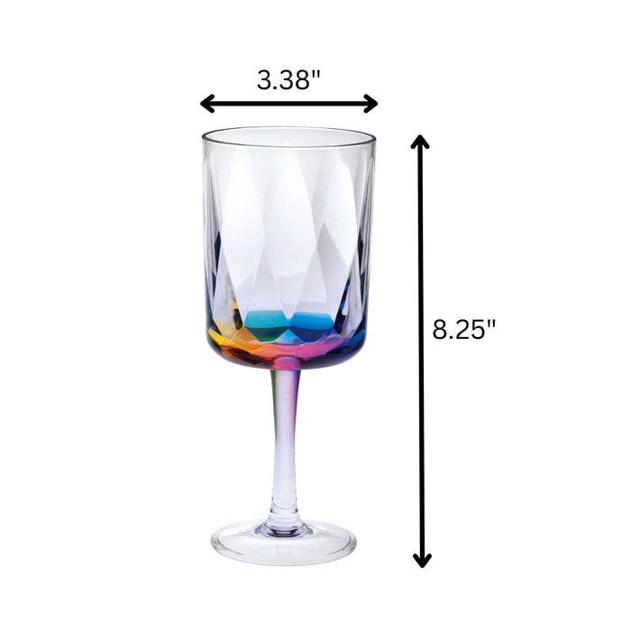Leadingware Rainbow Diamond Plastic Wine Glasses (Set of 4), Unbreakable Bpa Free Acrylic, 16Oz - Clear