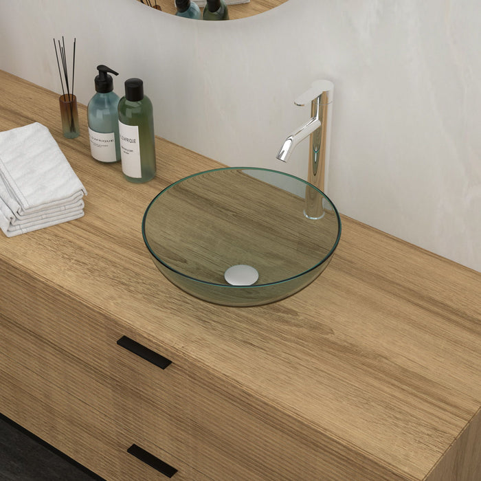 Artistic Tempered Glass Vessel Sink With Pop Up Drain