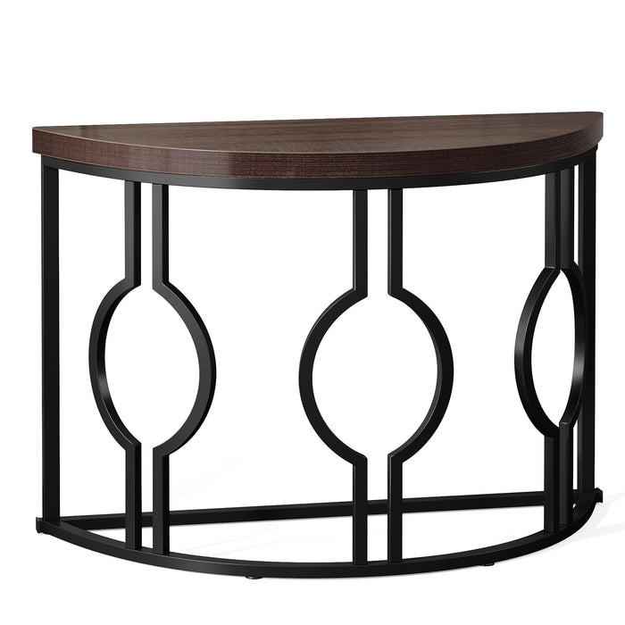 Semi Circle, Half Moon Console Table For Entryway With Geometric Base For Living Hallway - Rustic Brown