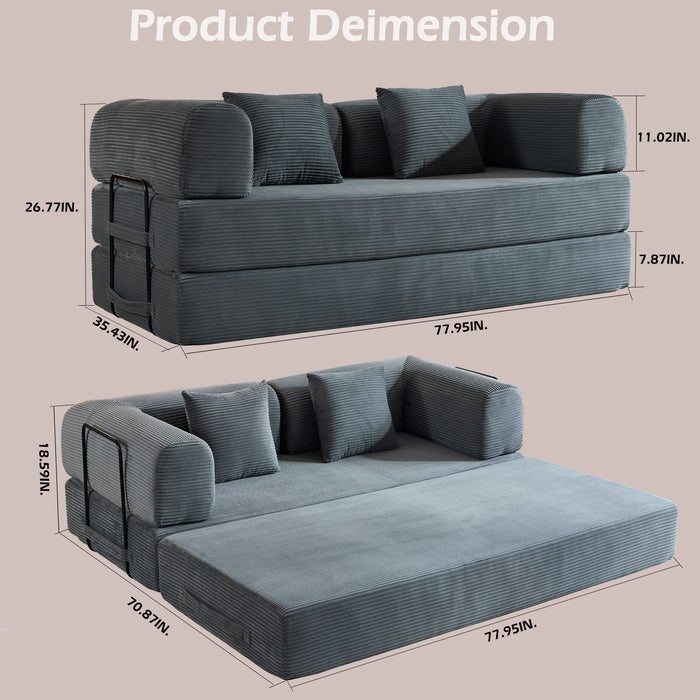 Convertible Sleeper Sofa Bed With Cylindrical Pillow, With Fixed Shape Frame