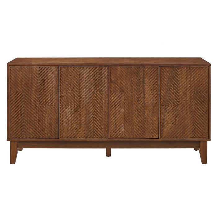 TV Stand & Carved Geometric Doors, Storage Cabinet For Living Room - Walnut
