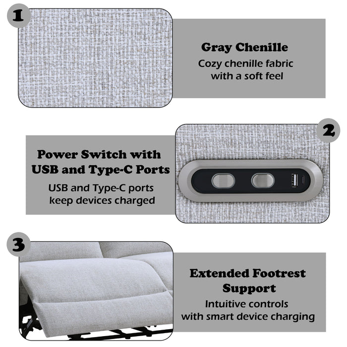 Eastre - Power Motion Sofa With USB Port - Gray