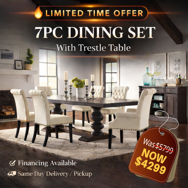 7PC Dining Set With Trestle Table
