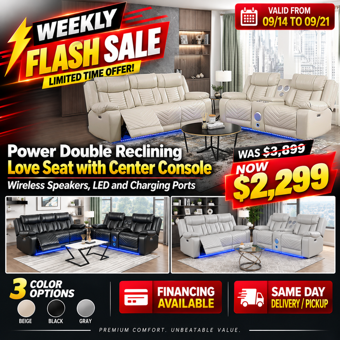 Power Double Reclining Love Seat with Center Console