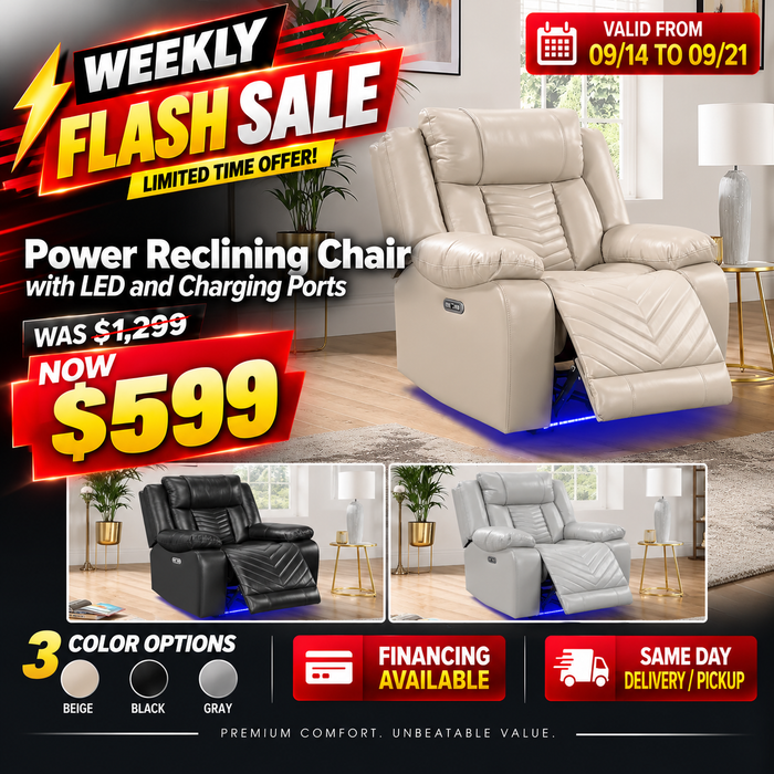 Power Reclining Chair with LED and Charging Ports