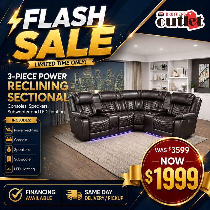 3-Piece Power Reclining Sectional with Consoles, Speakers, Subwoofer and LED Lighting