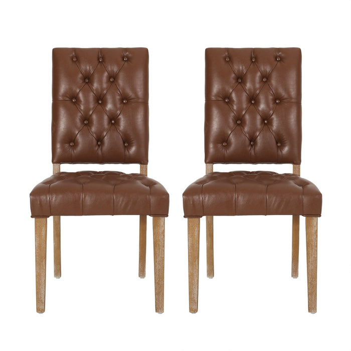 Sophisticated Dining Chair Set With Button Tufting - Light Brown / Weathered Wood