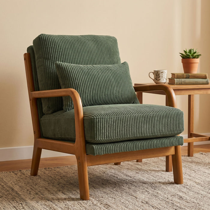Upholstered Armchair With Back Support Pillow