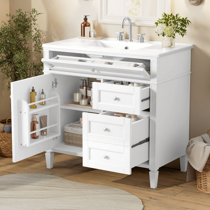 Bathroom Vanity With Sink, Rectangular Storage Cabinet & 2 Drawers And Tip Out Drawer