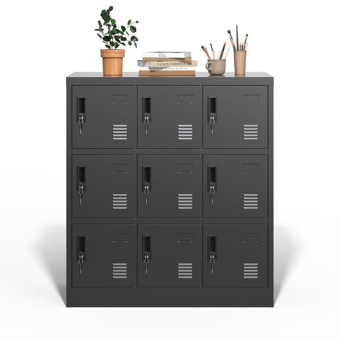9 Door Employee Storage Locker With Card Slot, Lockers For Office, Gym, School, And Home - Black