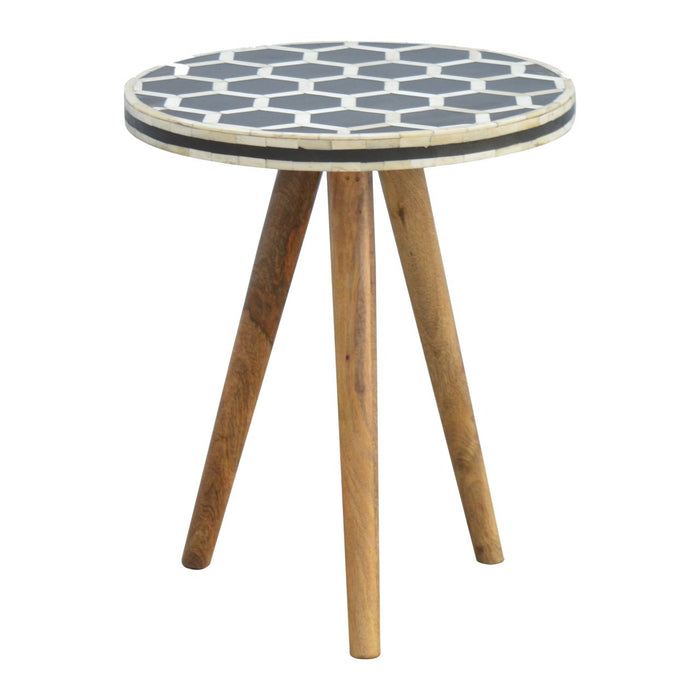 Inlay Bone Tripod Stool - Beige / White