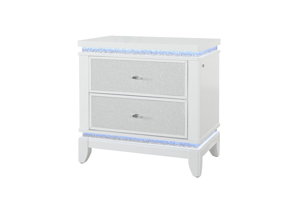 Alina - Nightstand With Cooler, LED, Speaker And USB - White