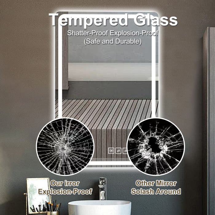 Bathroom Mirror Vanity Mirrors With Front Lights, Wall Mounted, Anti-Fog, Frameless, Horizontal Or Vertical