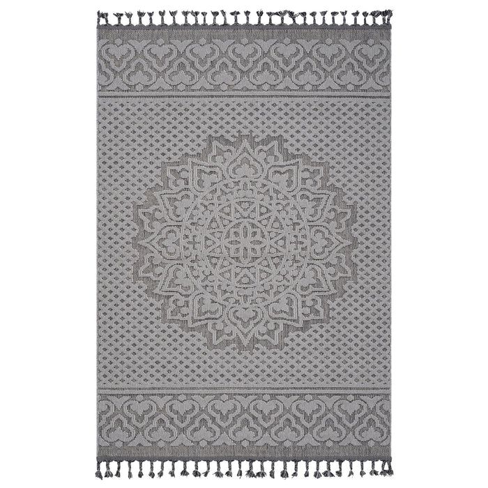 Guros - 6' X 9' Medallion Indoor / Outdoor Area Rug - Gray / White