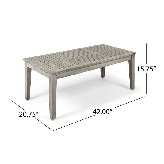 Ingenious - Outdoor Acacia Wood Coffee Table With Slat Panel Design - Light Gray