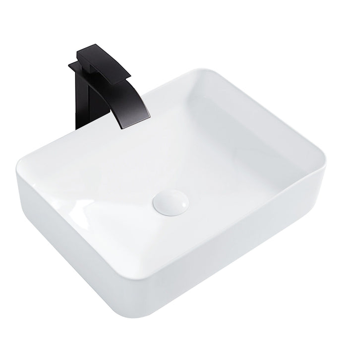 White Rectangular Ceramic Vessel Sink, Sleek Glazed Art Bathroom Sink Bowl, Countertop Vanity Basin