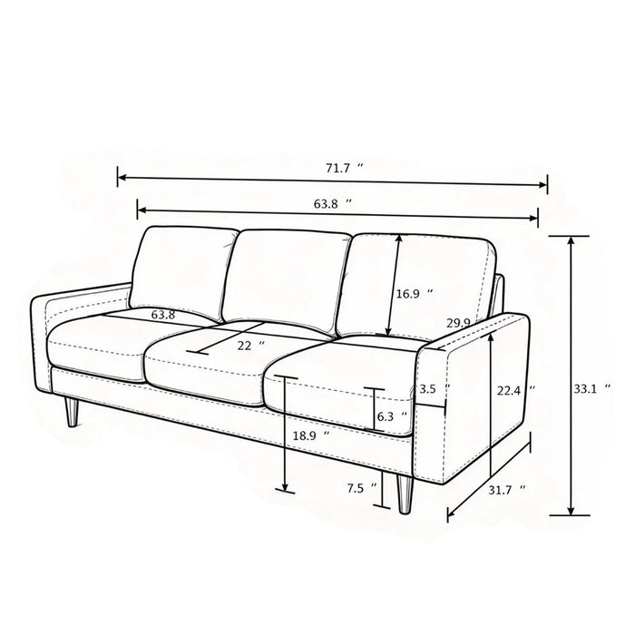 Modern Upholstered 3‑Seat Sofa Couch, Polyester Fabric Sofa With Accent Pillows, Loose Back Cushion For Living Room Apartment - Dark Blue