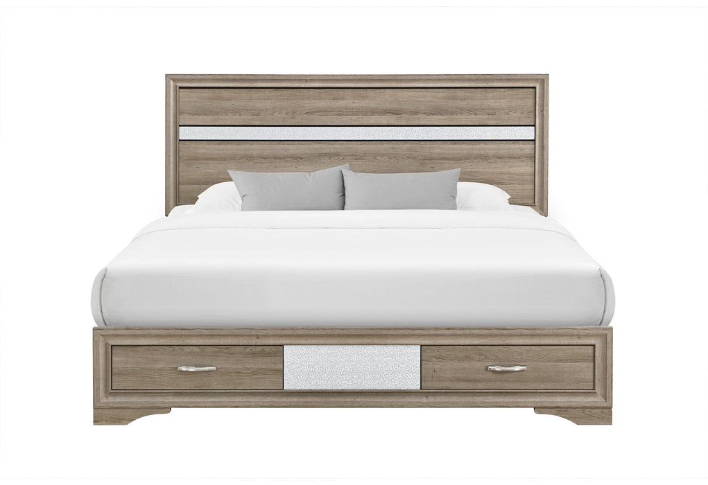 Seville - 5 Piece King Bedroom Set (Bed, Dresser & Mirror, Nightstand, Chest) - Brown / Natural